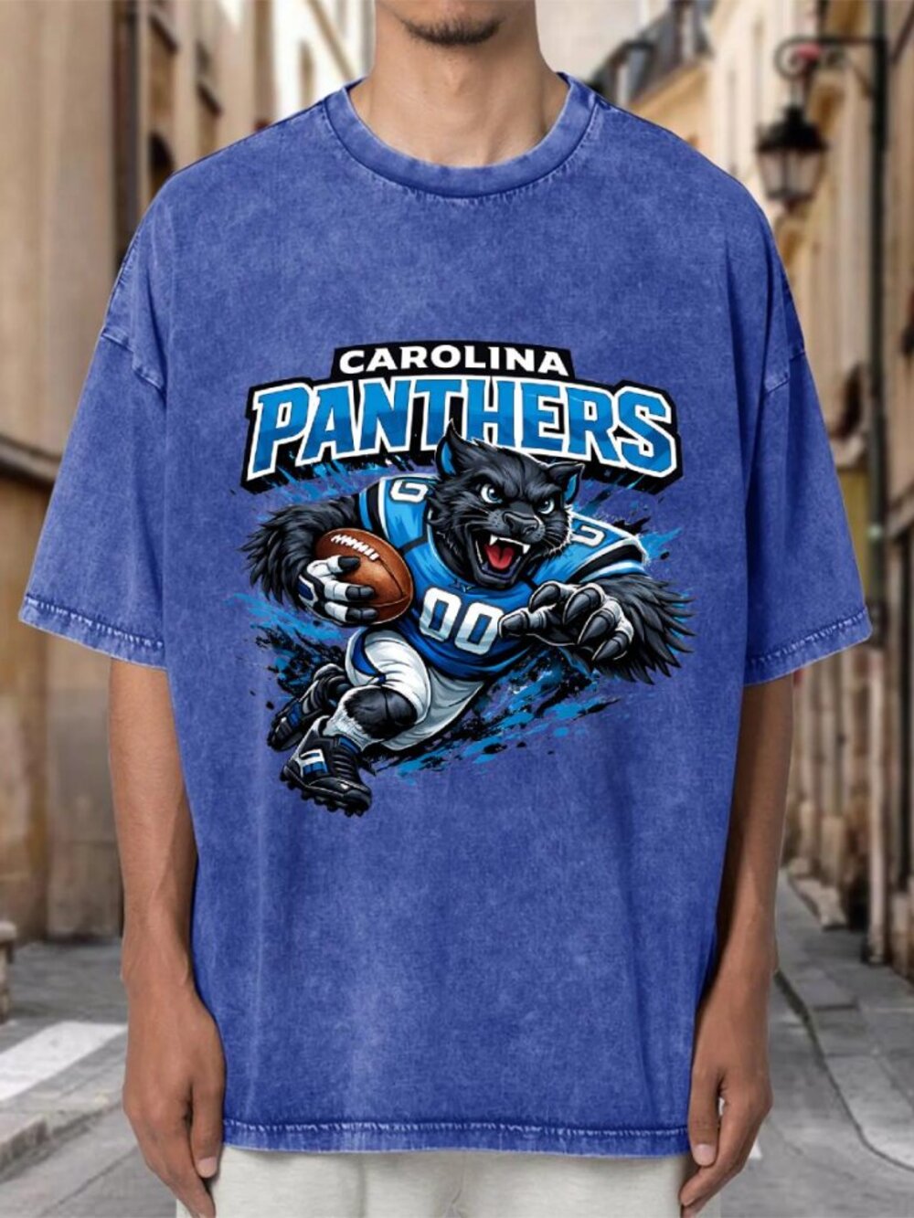 Acid Wash Carolina Panthers Mascot Football Oversized Unisex Tee DCI64THYG703